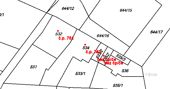 Úžlabí 762, Habartov na parcele st. 534 v KÚ Habartov, Katastrální mapa