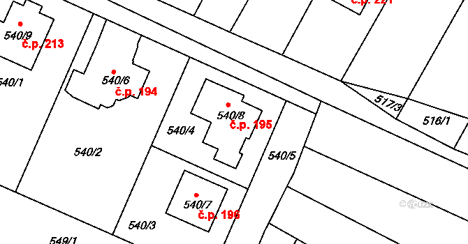 Horákov 195, Mokrá-Horákov na parcele st. 540/8 v KÚ Horákov, Katastrální mapa