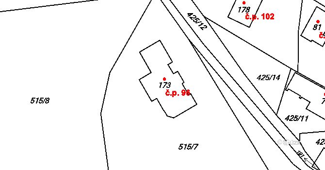 Žandov 96, Chlumec na parcele st. 173 v KÚ Žandov u Chlumce, Katastrální mapa