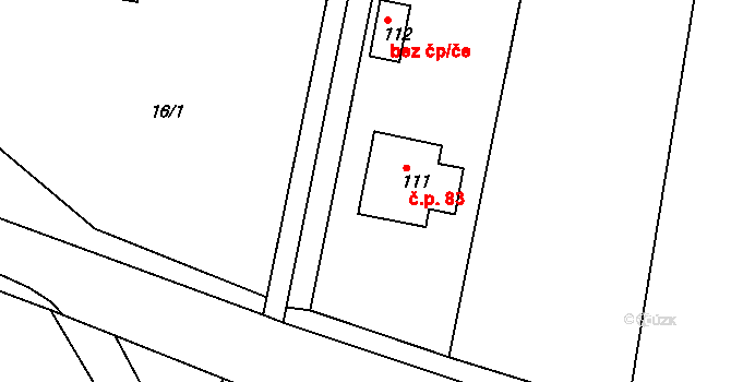 Hoděšovice 83, Býšť na parcele st. 111 v KÚ Hoděšovice, Katastrální mapa
