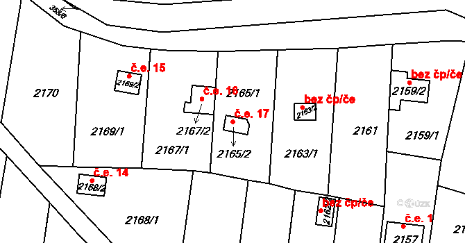 Lomnička 17 na parcele st. 2165/2 v KÚ Lomnička u Tišnova, Katastrální mapa