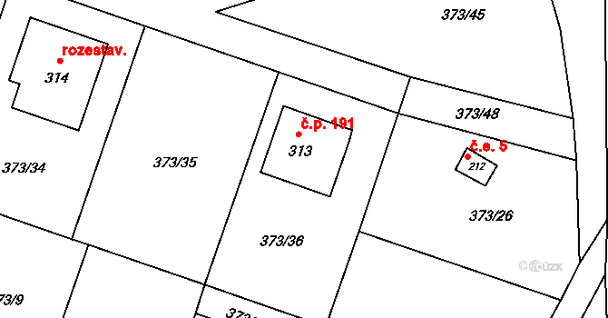 Třebívlice 191 na parcele st. 313 v KÚ Třebívlice, Katastrální mapa