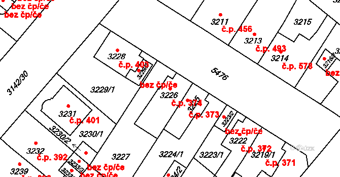 Lobzy 374, Plzeň na parcele st. 3226 v KÚ Plzeň, Katastrální mapa