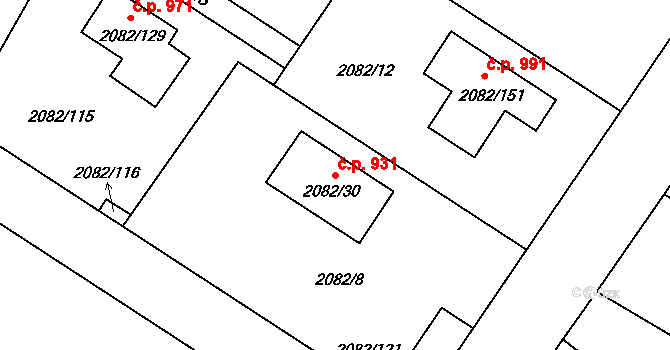 Studénka 931 na parcele st. 2082/30 v KÚ Studénka nad Odrou, Katastrální mapa