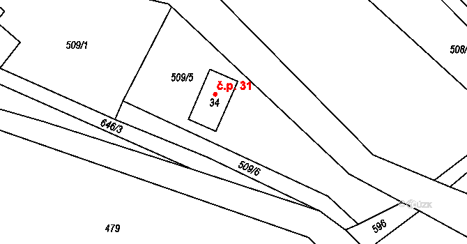 Nemilkov 31, Velhartice na parcele st. 34 v KÚ Nemilkov, Katastrální mapa