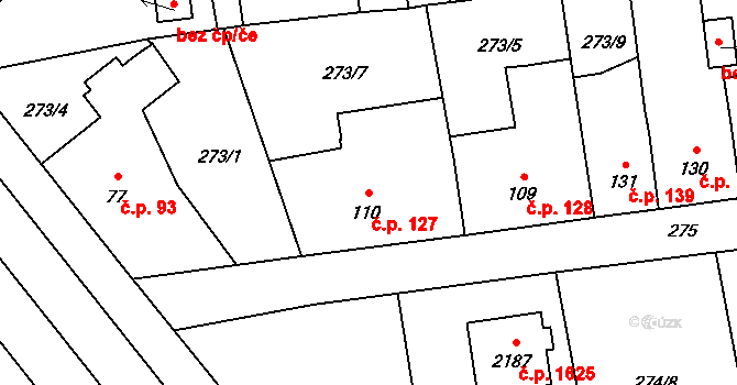 Hrabůvka 127, Ostrava na parcele st. 110 v KÚ Hrabůvka, Katastrální mapa
