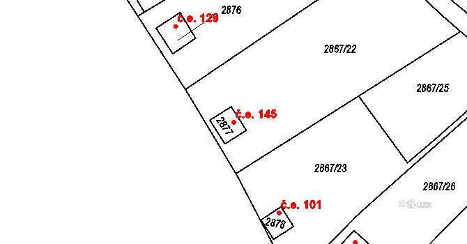 Lhota Samoty 145, Planá nad Lužnicí na parcele st. 2877 v KÚ Planá nad Lužnicí, Katastrální mapa