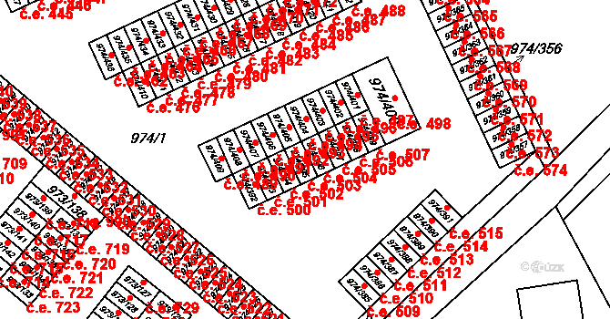 Štětí 503 na parcele st. 974/395 v KÚ Štětí I, Katastrální mapa