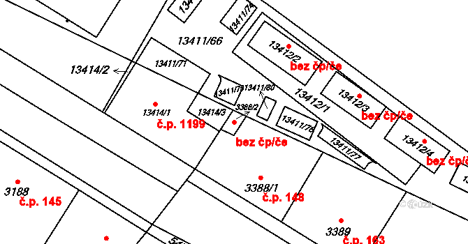 Plzeň 40047628 na parcele st. 3388/2 v KÚ Plzeň, Katastrální mapa