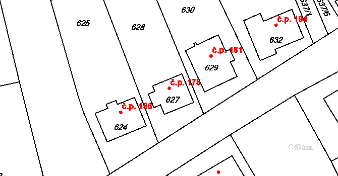 Veselá 175 na parcele st. 627 v KÚ Veselá u Zlína, Katastrální mapa