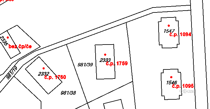 Zlín 1759 na parcele st. 2333 v KÚ Zlín, Katastrální mapa