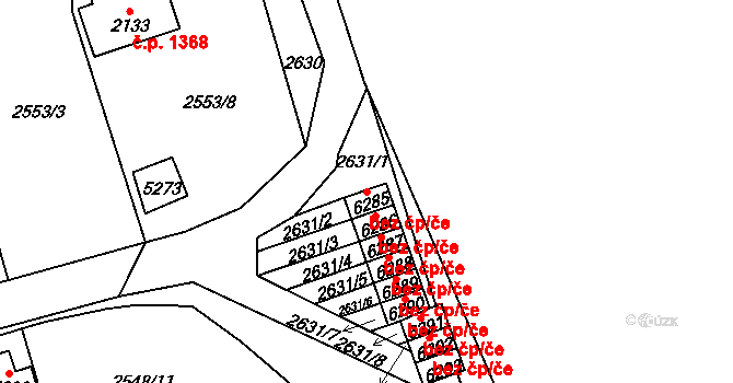 Cheb 43496628 na parcele st. 6285 v KÚ Cheb, Katastrální mapa