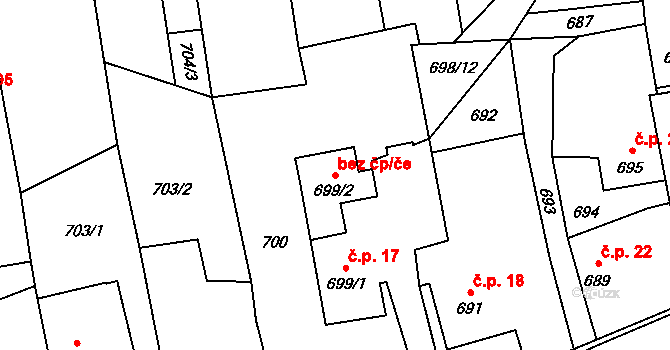 Píšť 43797628 na parcele st. 699/2 v KÚ Píšť, Katastrální mapa