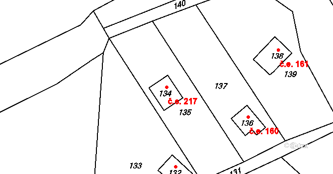 Hrádkov 217, Boskovice na parcele st. 134 v KÚ Hrádkov, Katastrální mapa