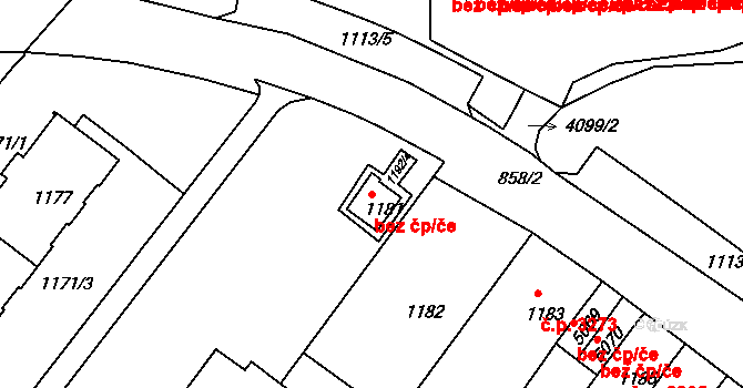 Chomutov 45035628 na parcele st. 1181 v KÚ Chomutov II, Katastrální mapa