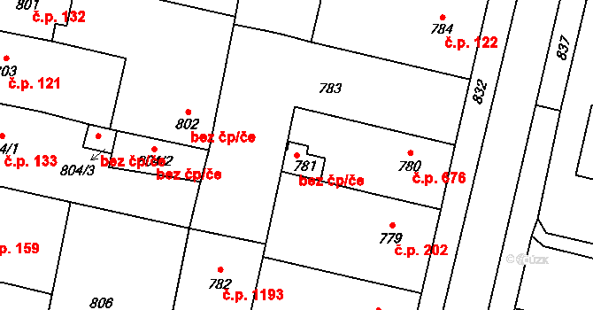 Plzeň 46389628 na parcele st. 781 v KÚ Lobzy, Katastrální mapa