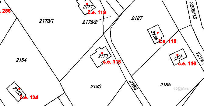 Buchlovice 118 na parcele st. 2179 v KÚ Buchlovice, Katastrální mapa