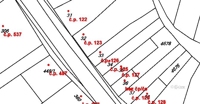 Boršice 126 na parcele st. 33 v KÚ Boršice u Buchlovic, Katastrální mapa