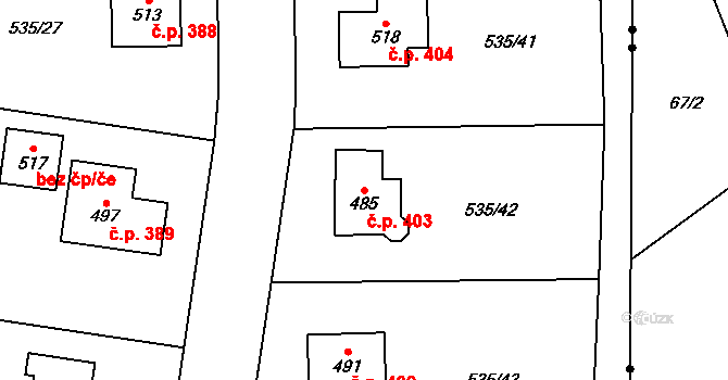 Řečany nad Labem 403 na parcele st. 485 v KÚ Řečany nad Labem, Katastrální mapa