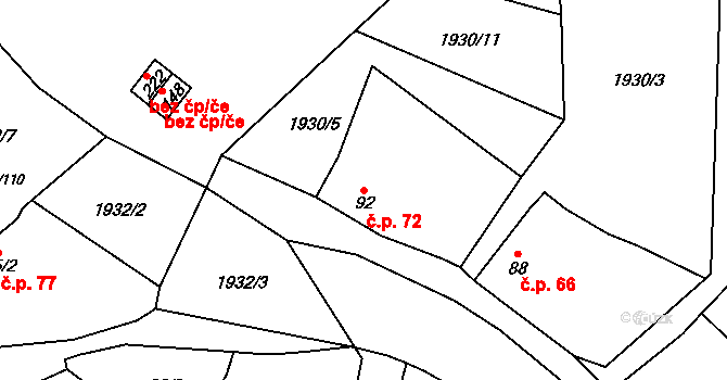 Žichlice 72, Hromnice na parcele st. 92 v KÚ Žichlice u Hromnic, Katastrální mapa