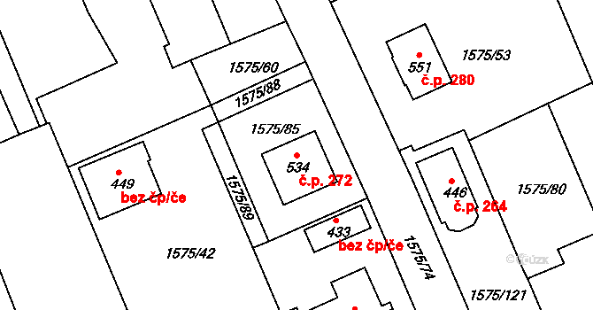 Hrádek 272 na parcele st. 534 v KÚ Hrádek u Rokycan, Katastrální mapa