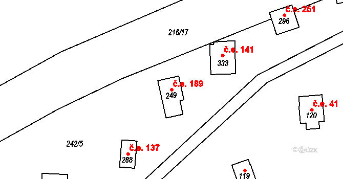 Velenov 189 na parcele st. 249 v KÚ Velenov, Katastrální mapa