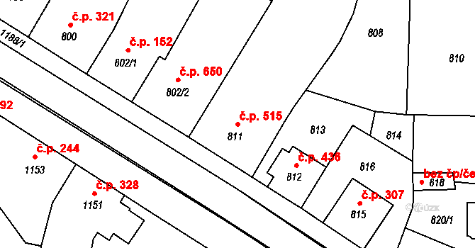 Loštice 515 na parcele st. 811 v KÚ Loštice, Katastrální mapa