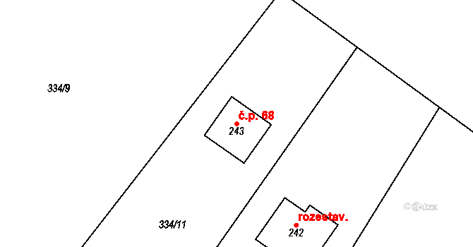 Rychnov nad Malší 68, Dolní Dvořiště na parcele st. 243 v KÚ Rychnov nad Malší, Katastrální mapa