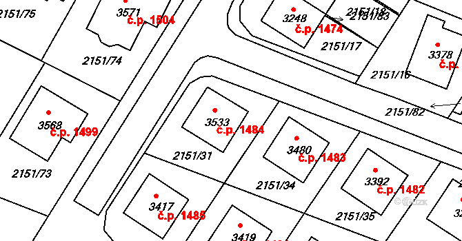 Humpolec 1484 na parcele st. 3533 v KÚ Humpolec, Katastrální mapa