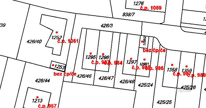 Líbeznice 984 na parcele st. 1296 v KÚ Líbeznice, Katastrální mapa