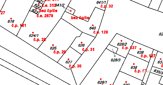 Trmice 31 na parcele st. 626 v KÚ Trmice, Katastrální mapa