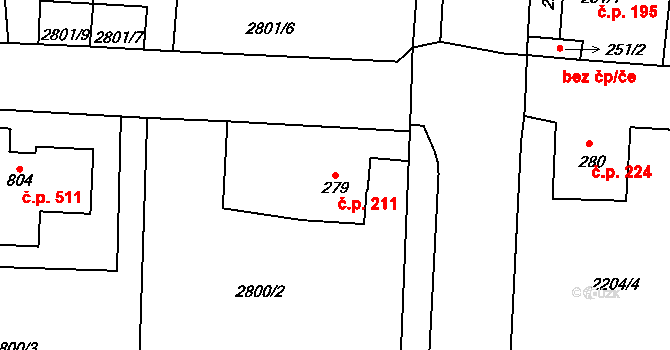 Štoky 211 na parcele st. 279 v KÚ Štoky, Katastrální mapa