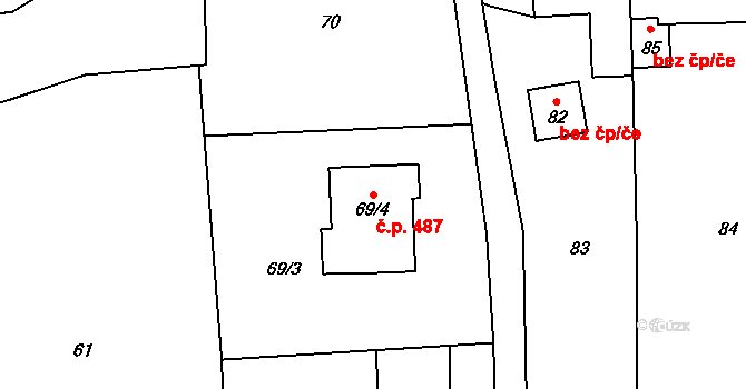 Brná 487, Ústí nad Labem na parcele st. 69/4 v KÚ Brná nad Labem, Katastrální mapa