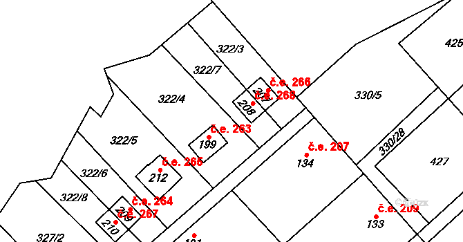 Klokočovská Lhotka 263, Klokočov na parcele st. 199 v KÚ Klokočov, Katastrální mapa