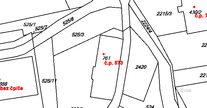Vamberk 573 na parcele st. 761 v KÚ Vamberk, Katastrální mapa