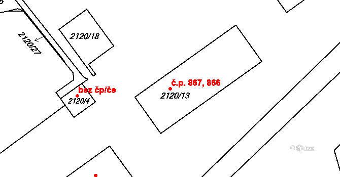 Dobruška 866,867 na parcele st. 2120/13 v KÚ Dobruška, Katastrální mapa