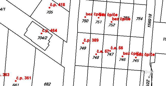 Moravský Žižkov 389 na parcele st. 749 v KÚ Moravský Žižkov, Katastrální mapa