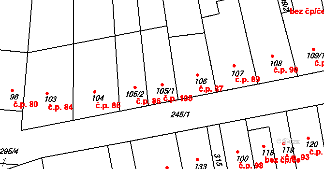 Količín 105, Holešov na parcele st. 105/1 v KÚ Količín, Katastrální mapa