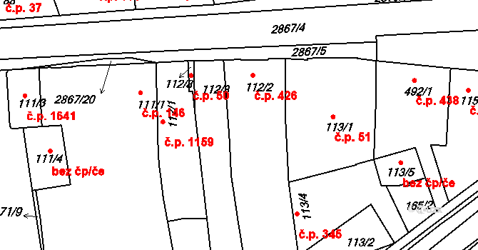 Bystřice pod Hostýnem 426 na parcele st. 112/2 v KÚ Bystřice pod Hostýnem, Katastrální mapa