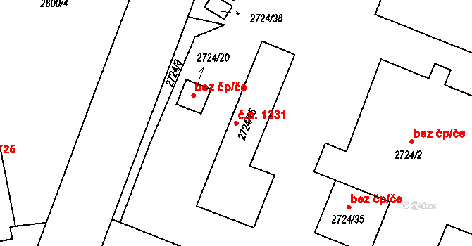 Holešov 1331 na parcele st. 2724/15 v KÚ Holešov, Katastrální mapa