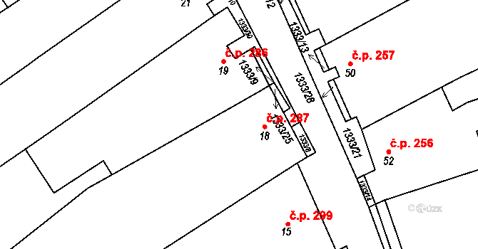 Chlupice 287, Hostěradice na parcele st. 18 v KÚ Chlupice, Katastrální mapa