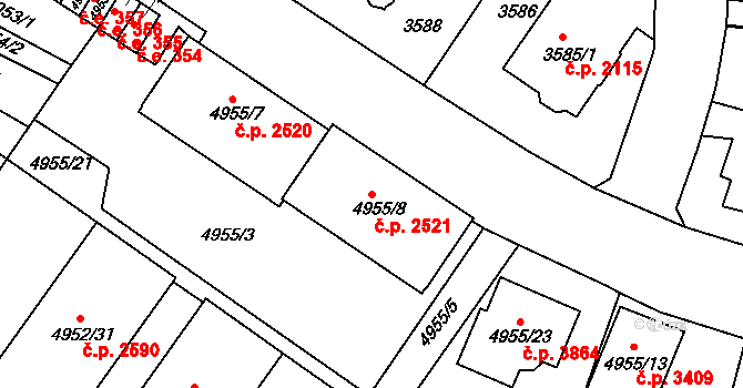 Znojmo 2521 na parcele st. 4955/8 v KÚ Znojmo-město, Katastrální mapa