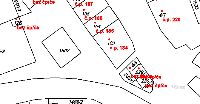 Jezeřany-Maršovice 184 na parcele st. 103 v KÚ Maršovice, Katastrální mapa