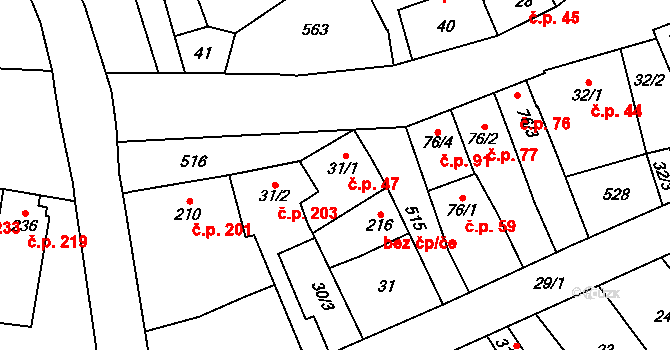 Přerov III-Lověšice 47, Přerov na parcele st. 31/1 v KÚ Lověšice u Přerova, Katastrální mapa