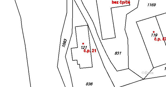 Bahno 21, Černíny na parcele st. 121 v KÚ Bahno, Katastrální mapa