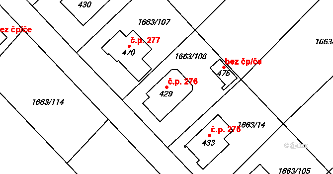 Chotusice 276 na parcele st. 429 v KÚ Chotusice, Katastrální mapa