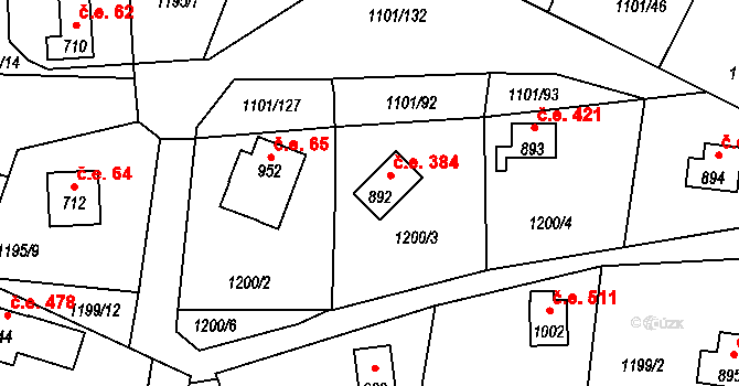 Velký Rybník 384, Hroznětín na parcele st. 892 v KÚ Hroznětín, Katastrální mapa