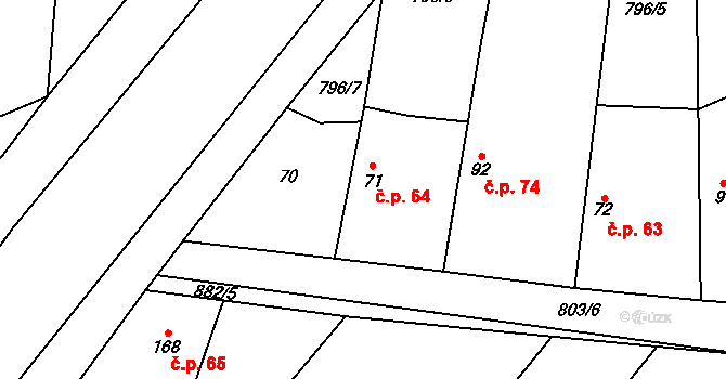 Vestec 64 na parcele st. 71 v KÚ Vestec nad Mrlinou, Katastrální mapa