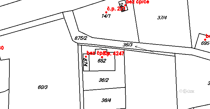 Kokonín 4247, Jablonec nad Nisou na parcele st. 652 v KÚ Kokonín, Katastrální mapa