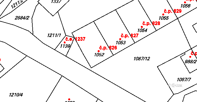 Kořenov 826 na parcele st. 1052 v KÚ Polubný, Katastrální mapa